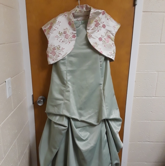 Mint Green Prom Dress with Floral Bolero - Picture 1 of 8